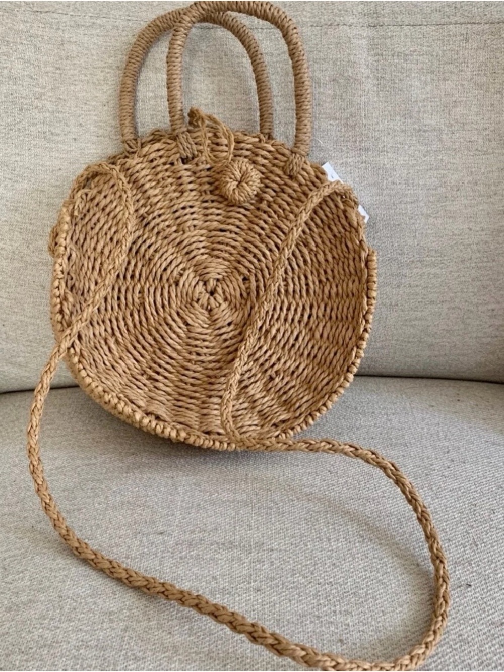 Barneys New York Round Woven Straw Shoulder Bag in Natural Tan - Picture 4 of 6